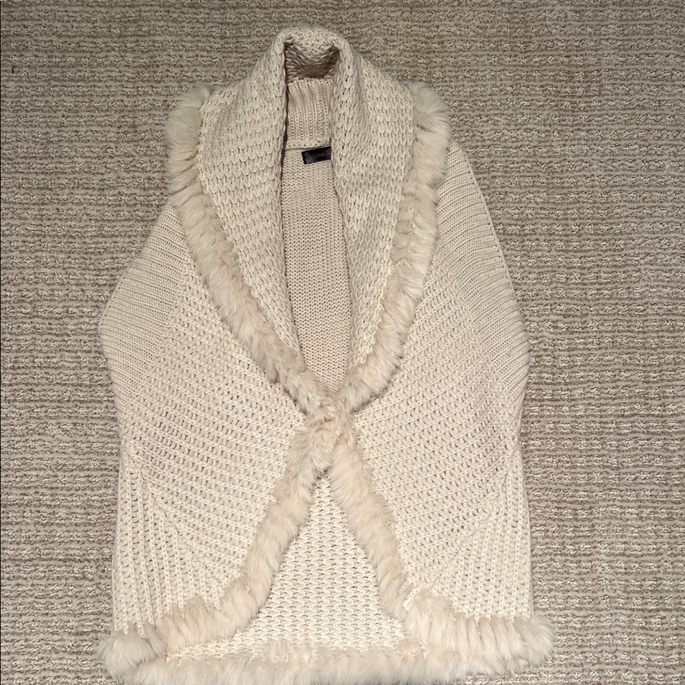 Love Token Cream Sweater with Fur Trim